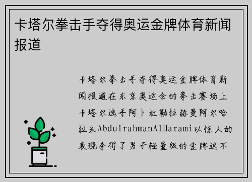 卡塔尔拳击手夺得奥运金牌体育新闻报道